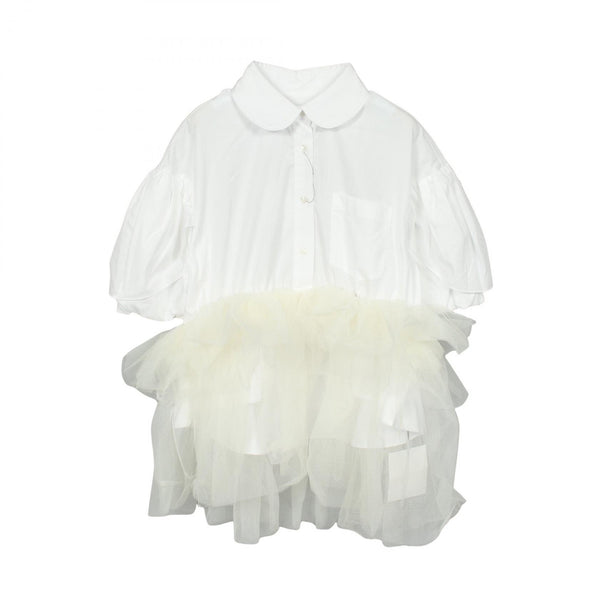 Simone Rocha CROPPED PETAL SLEEVE BALLET TUTU HEM SHIRT Cotton Nylon Top