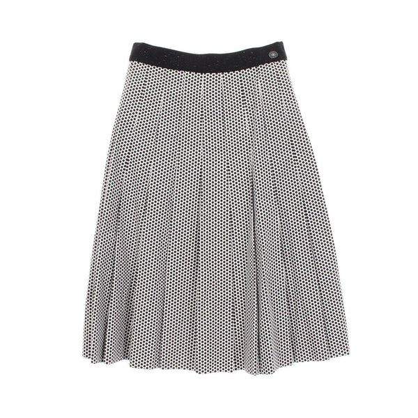 Chanel Coco Mark Button Dot Pleats Cotton Skirt