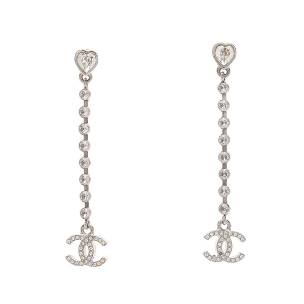 CHANEL COCOMARK HEART EARRINGS METAL RHINESTONE