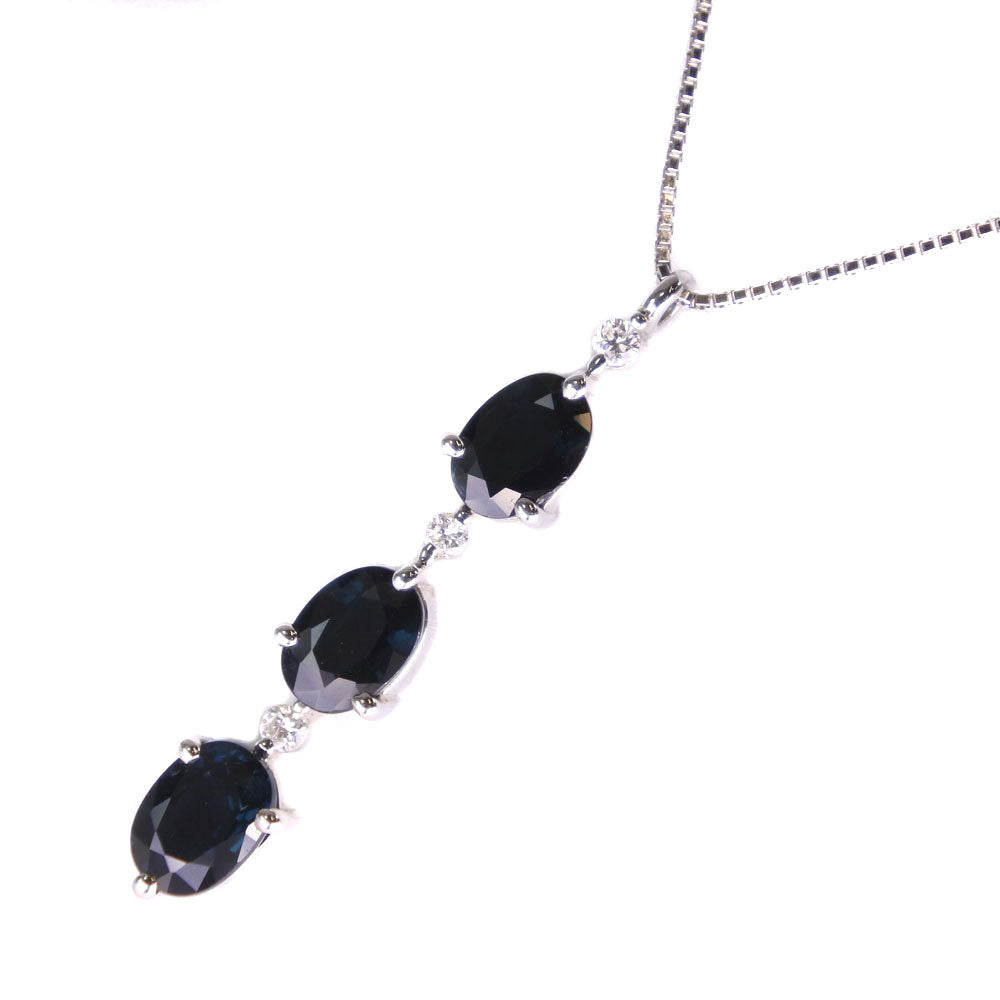 K18 White Gold Sapphire Diamond Necklace with Sapphire 3.31 and Diamond 0.10 for Women (Second-hand) A+ Rank