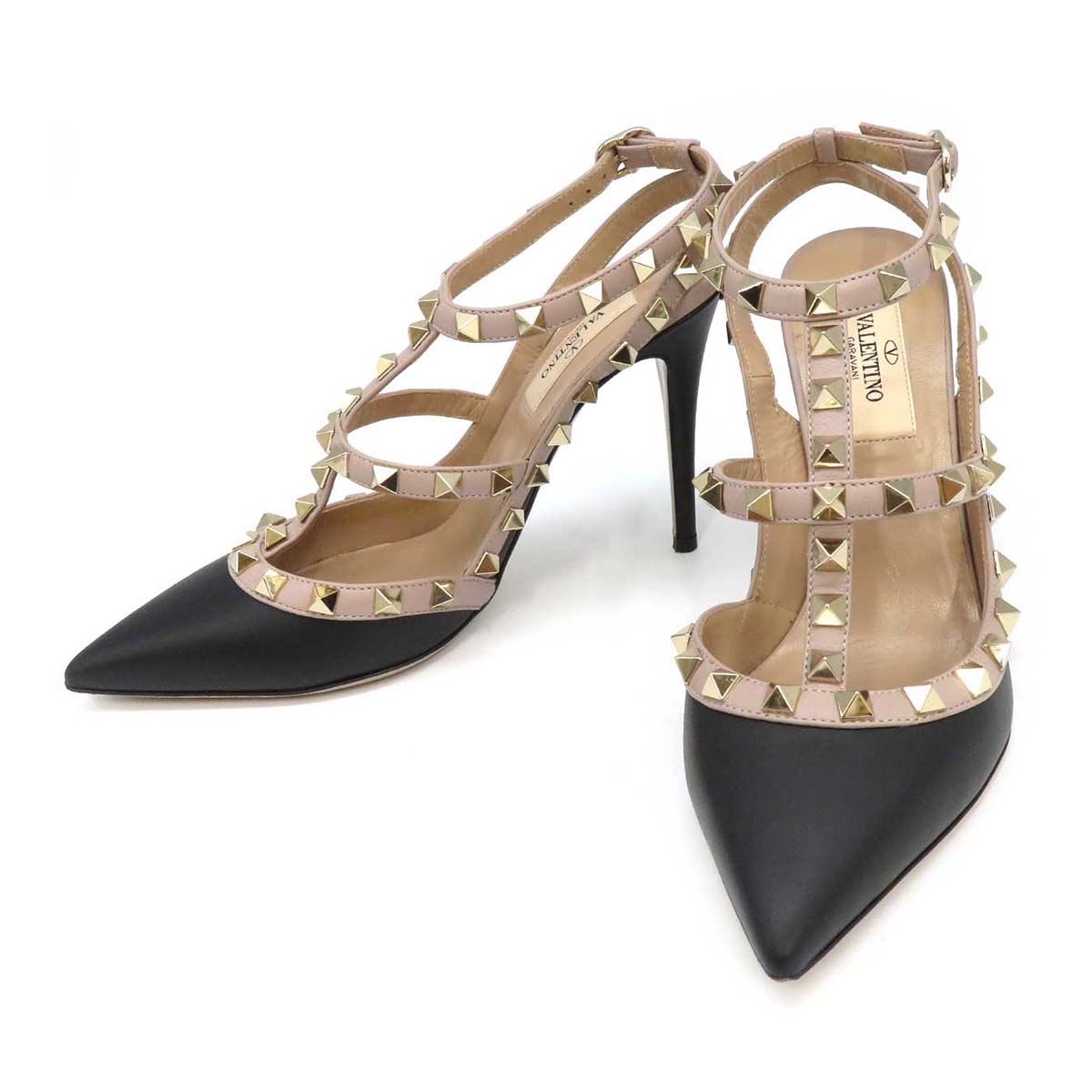 Valentino Rockstud Leather Pumps Black Pink