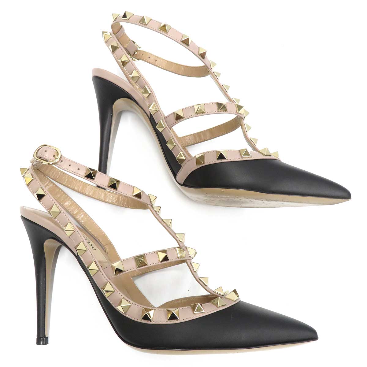 Valentino Rockstud Leather Pumps Black Pink