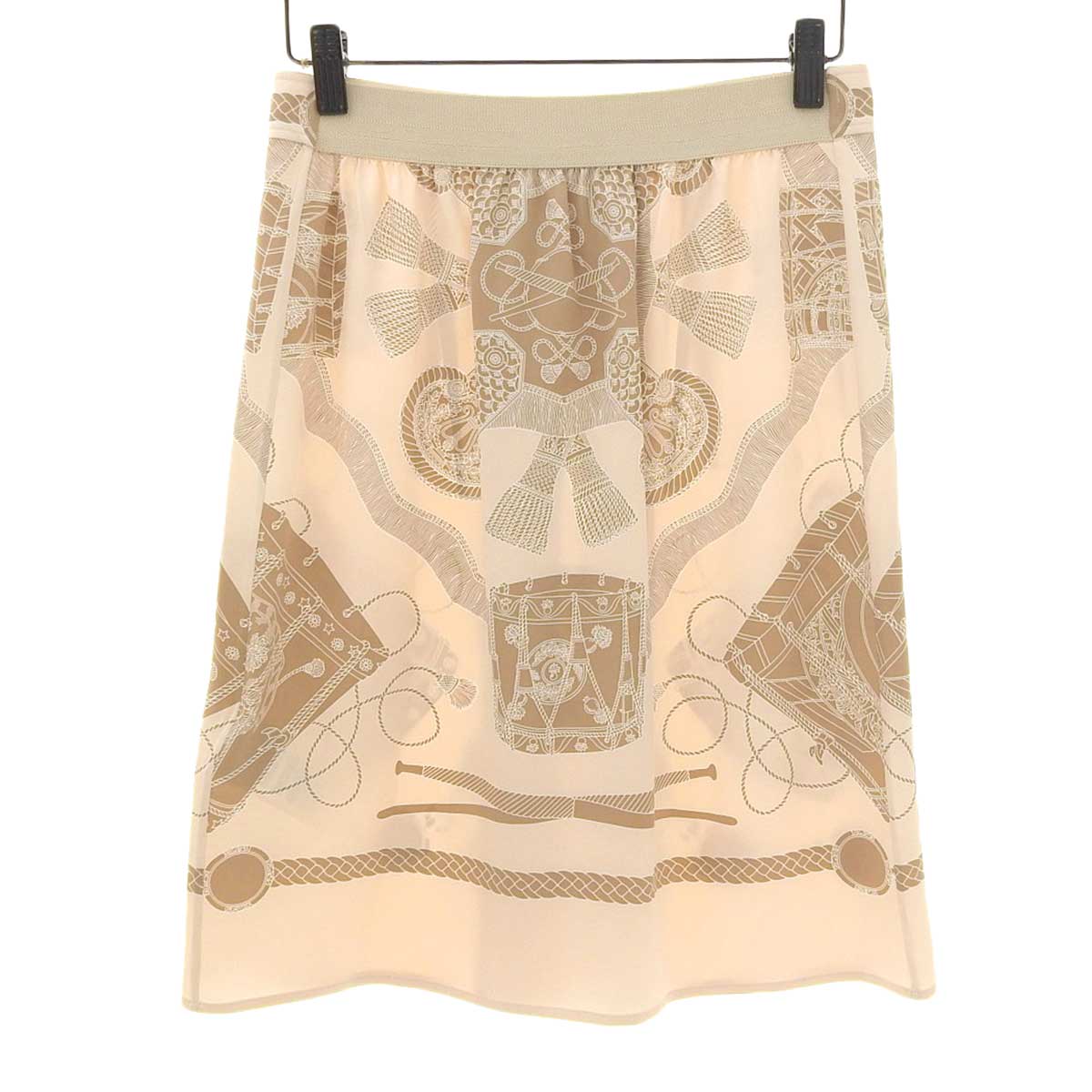 Hermes Beige Silk Pleated Skirt