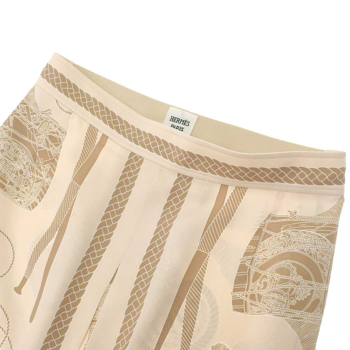 Hermes Beige Silk Pleated Skirt