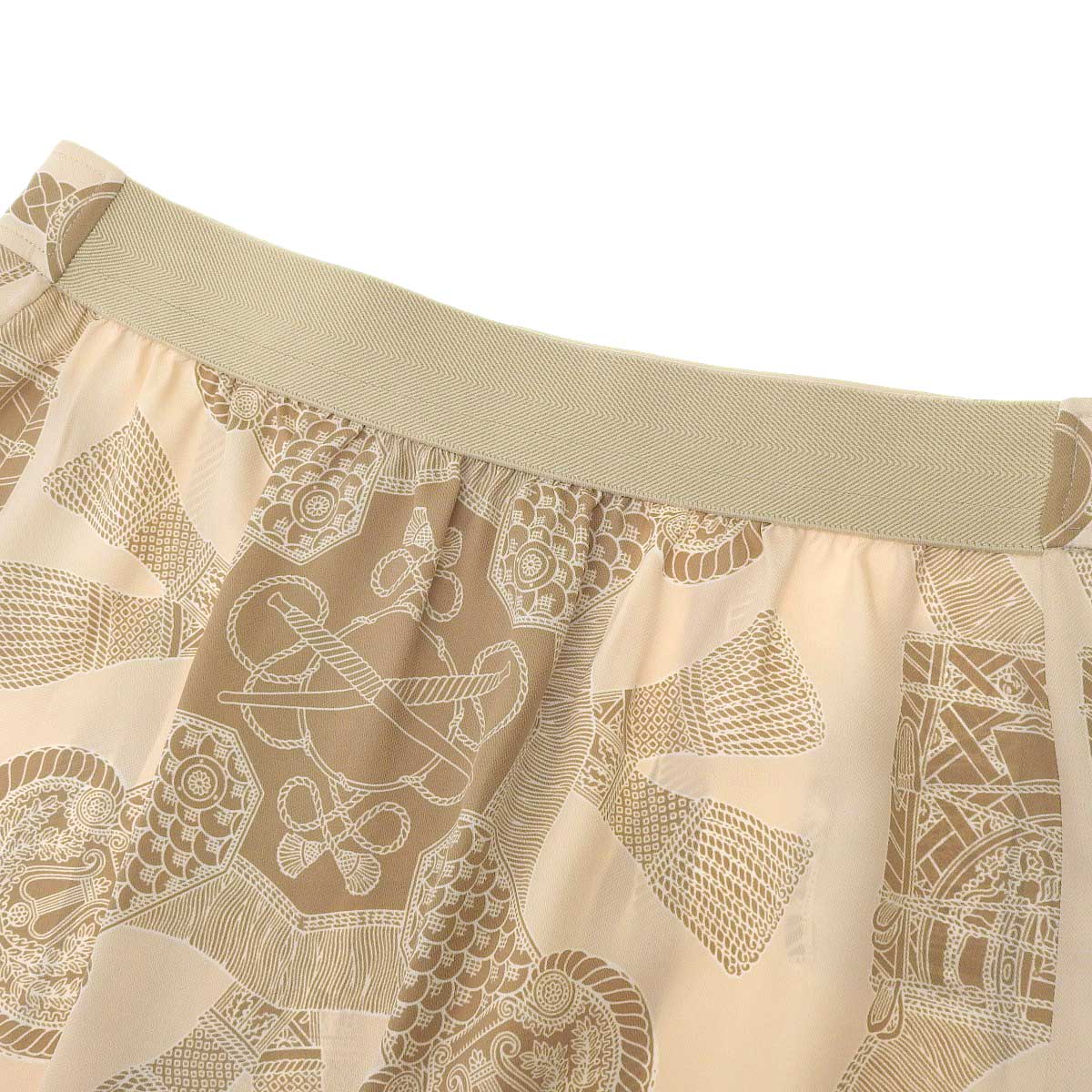 Hermes Beige Silk Pleated Skirt