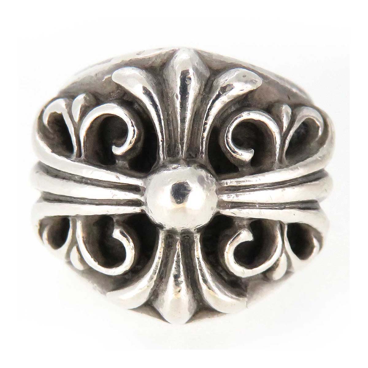 Chrome Hearts Silver Floral Cross Ring Metal Ring in Good condition