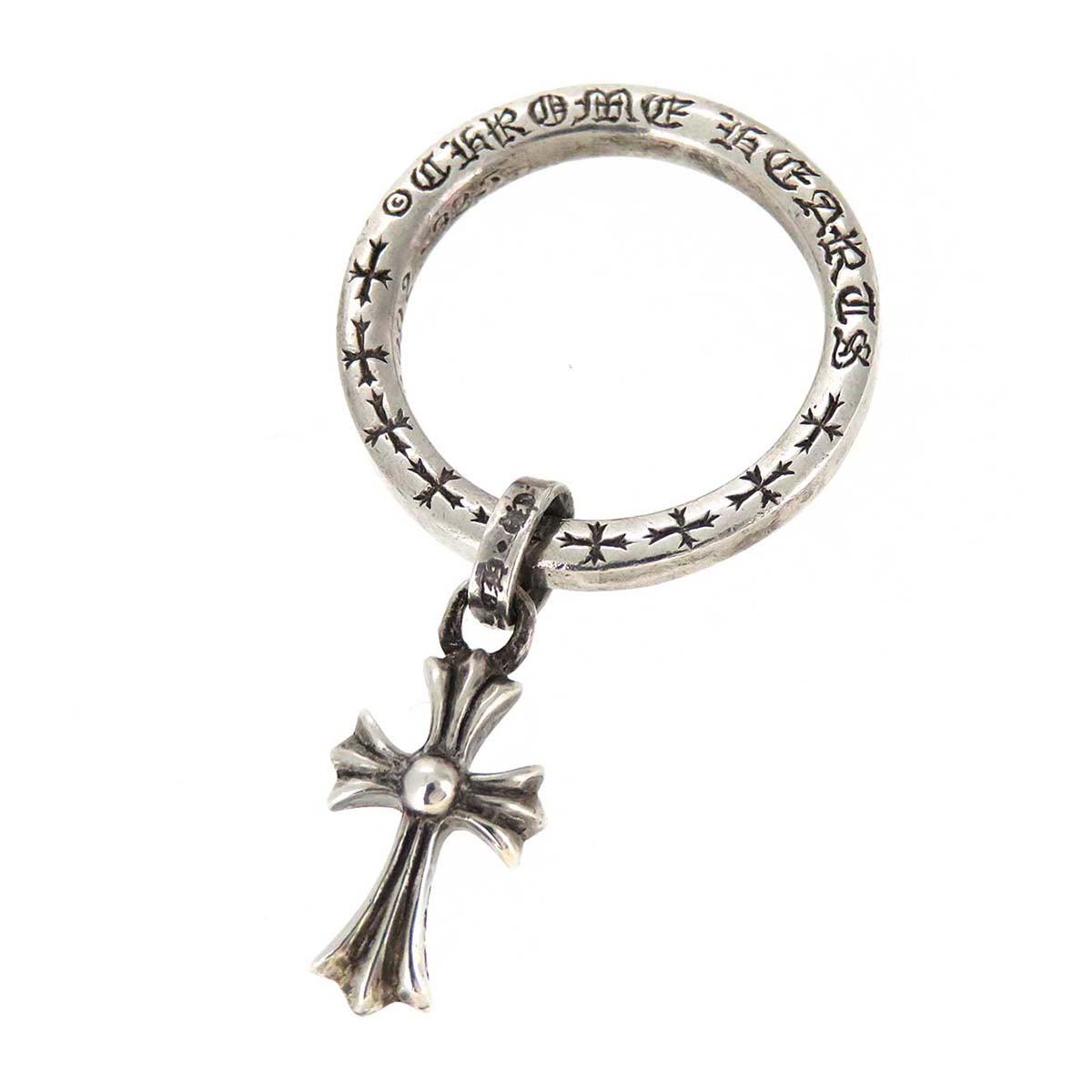 Silver Baby Fat Cross Charm Ring 0.0