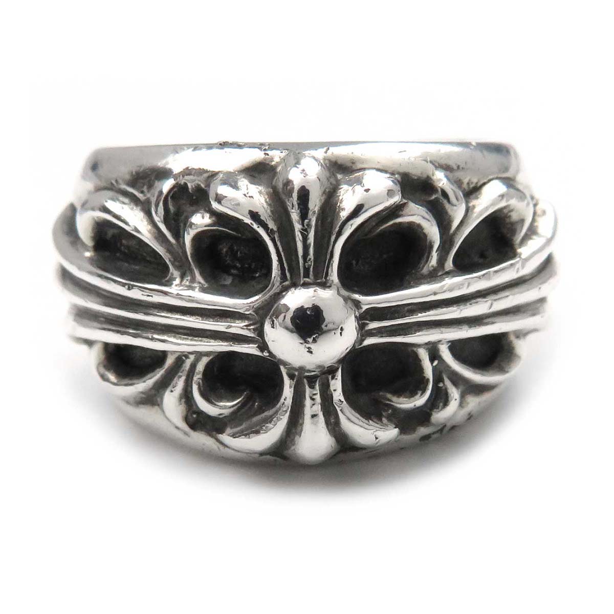 Chrome Hearts Silver Floral Cross Ring  Metal Ring in Good condition