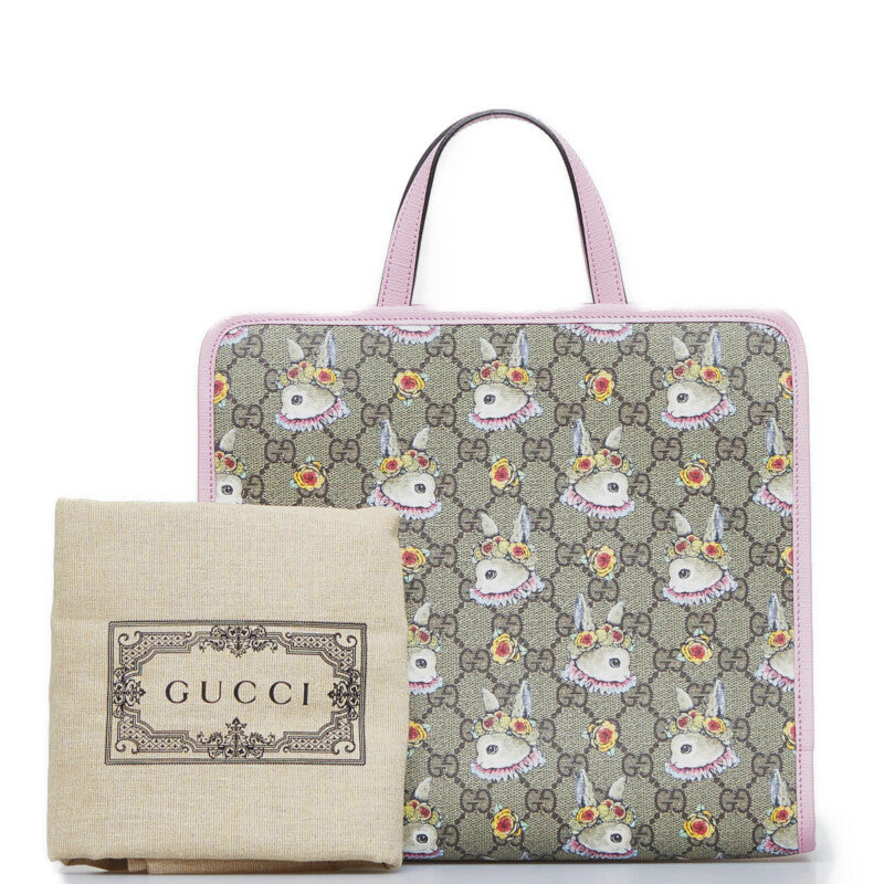 Gucci GG Supreme x Yuko Higuchi Rabbit Canvas Leather Handbag 630542 in Very Good Condition