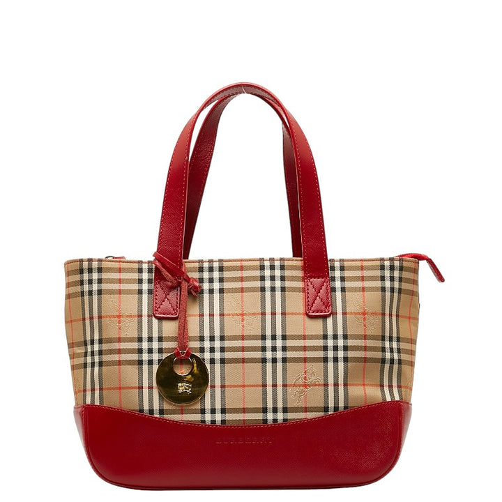 Burberry Nova Check Shadow Horse Canvas Leather Handbag in Very Good Condition