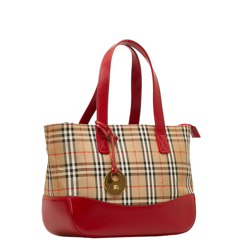 Burberry Nova Check Shadow Horse Canvas Leather Handbag in Very Good Condition