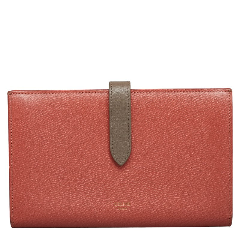 Celine Large Strap Wallet Leather Bicolor Pink Gray in Very Good Condition