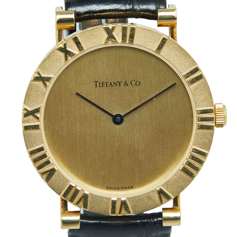 Tiffany & Co Atlas Quartz Watch K18 Gold Leather in Very Good Condition