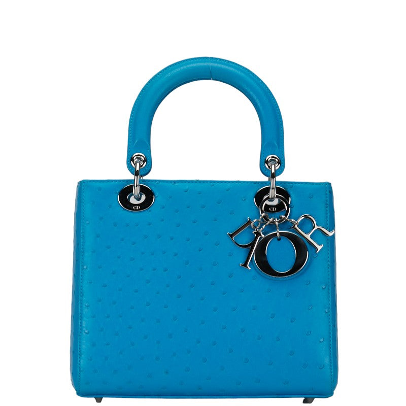 Dior Lady Dior Ostrich 2WAY Handbag Blue