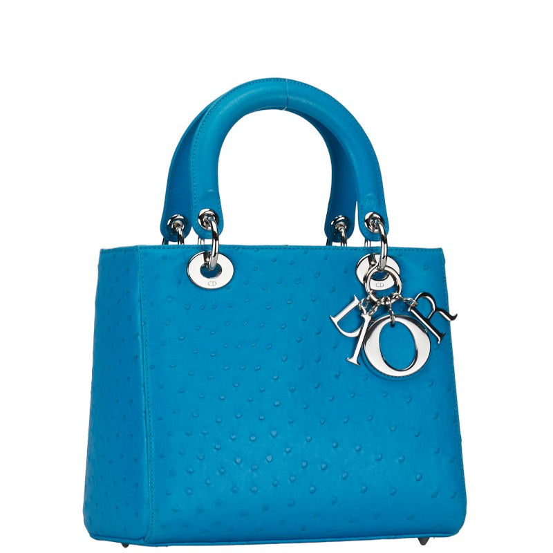 Dior Lady Dior Ostrich 2WAY Handbag Blue