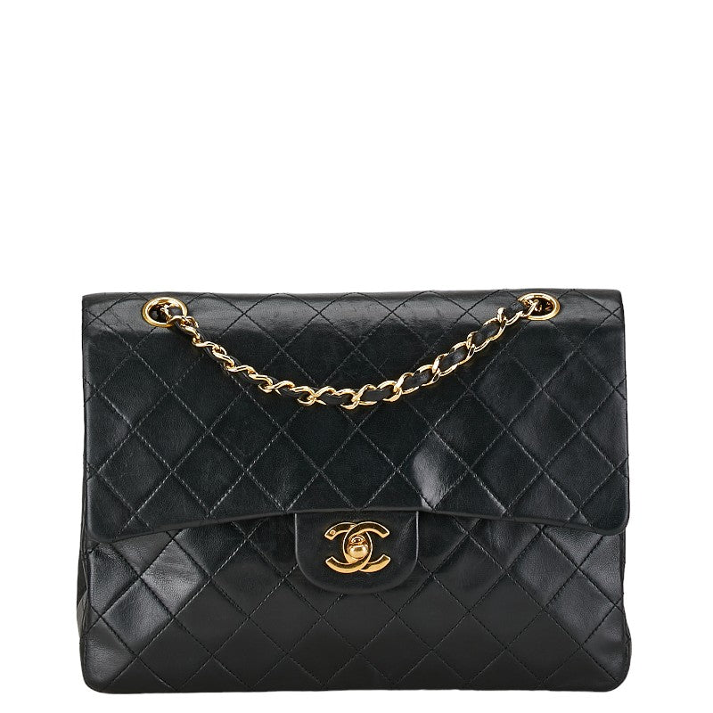 Chanel Matelasse 25 Double Flap Chain Shoulder Bag Black Lambskin in Very Good Condition