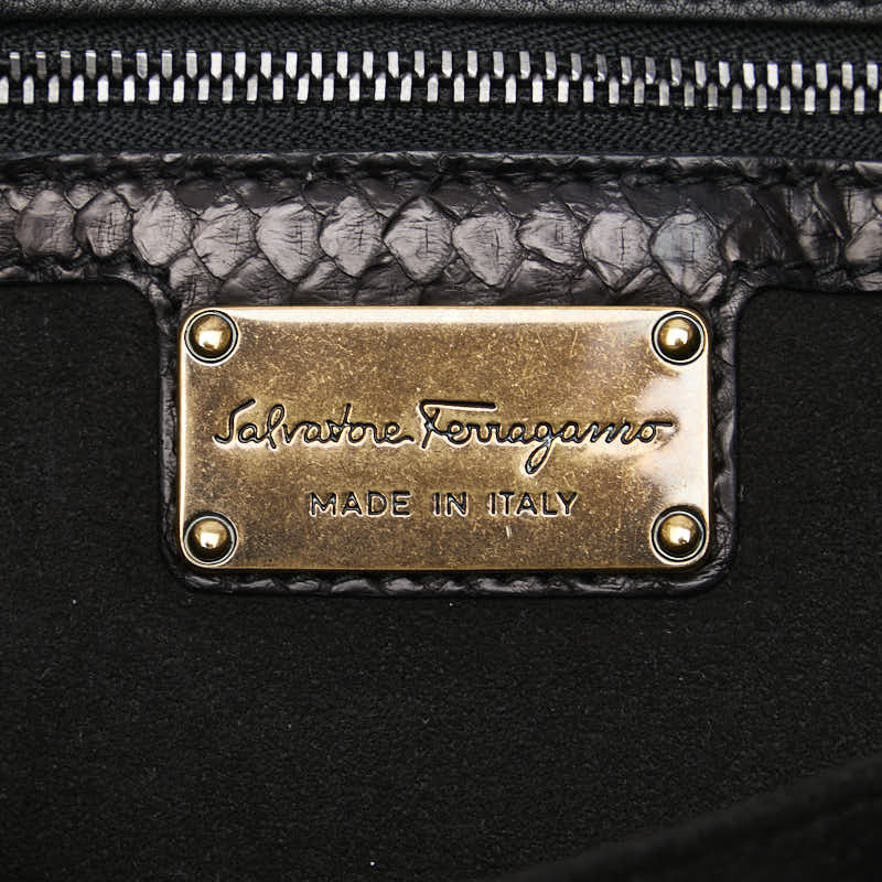 Salvatore Ferragamo Python Logo Vara Ribbon Leather Handbag in Very Good Condition