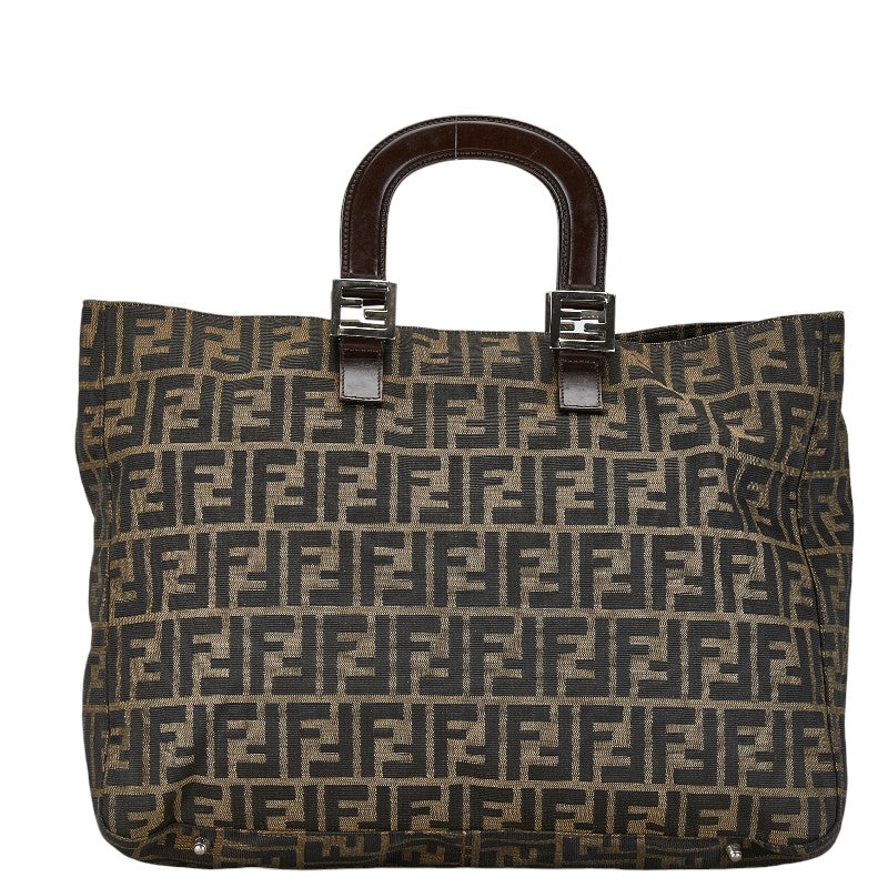 Fendi Zucca Canvas Leather Handbag Brown