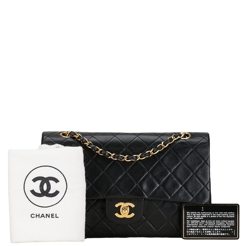 Chanel Matelasse 25 Double Flap Chain Shoulder Bag Black Lambskin