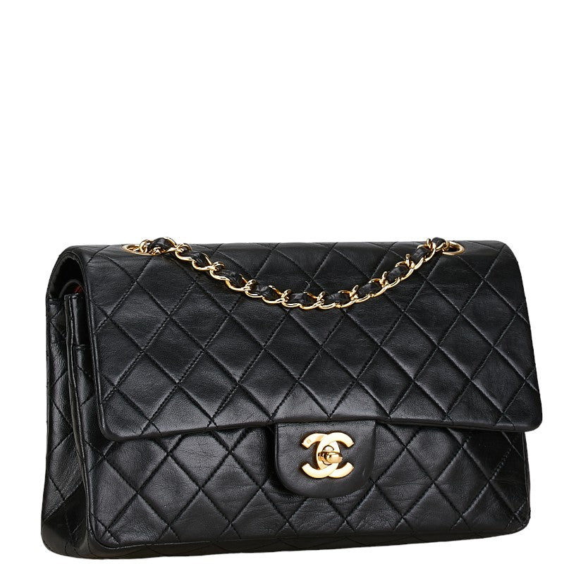 Chanel Matelasse 25 Double Flap Chain Shoulder Bag Black Lambskin