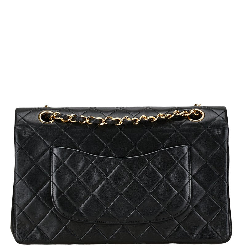 Chanel Matelasse 25 Double Flap Chain Shoulder Bag Black Lambskin