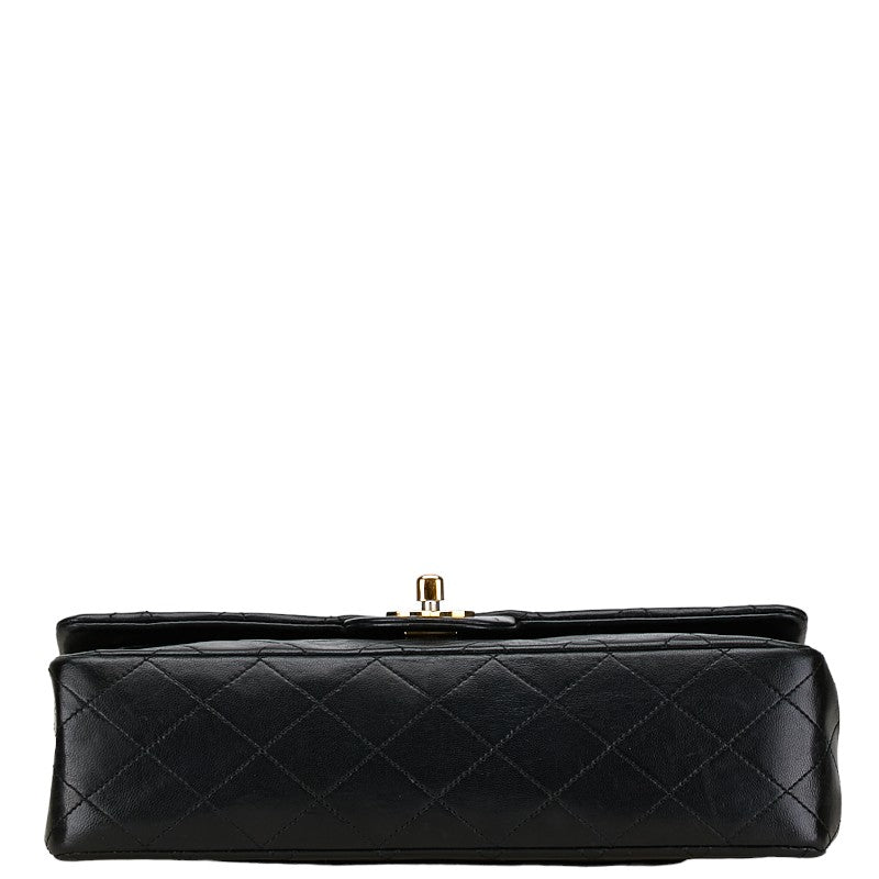 Chanel Matelasse 25 Double Flap Chain Shoulder Bag Black Lambskin