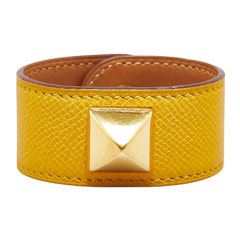 Hermes Medor Leather Gold Plated Bracelet in Very Good Condition