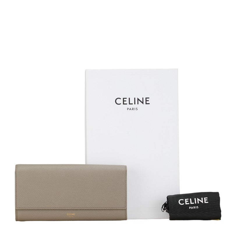 Celine Large Flap Leather Wallet Gray in Very Good Condition