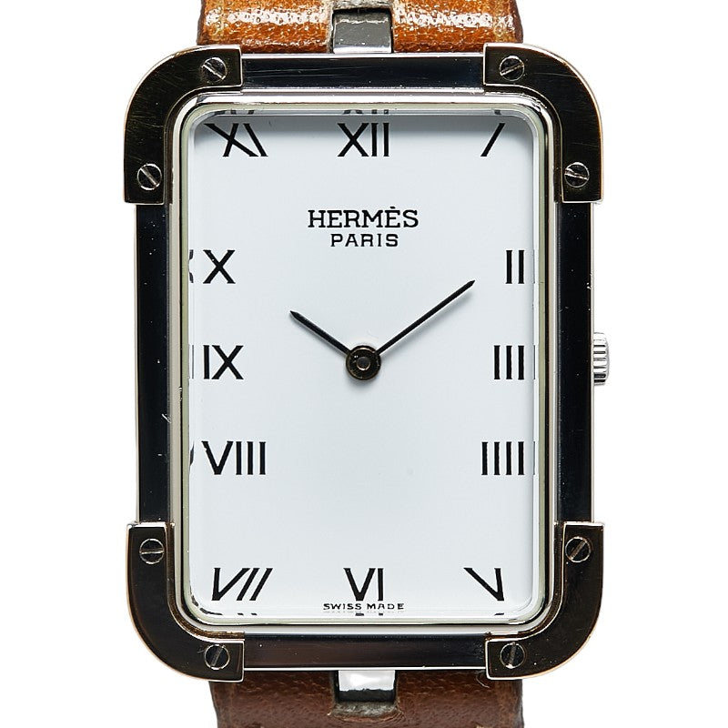 Hermes Croisiere Quartz Watch Stainless Steel Leather in Very Good Condition