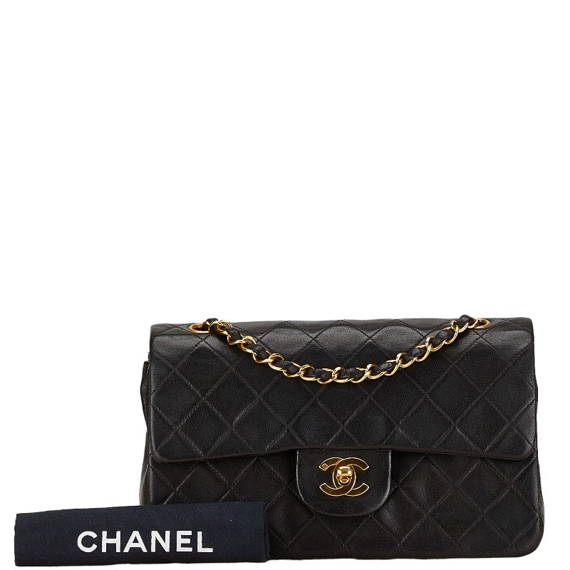 Chanel Matelasse 23 W Flap Chain Shoulder Bag Black Lambskin