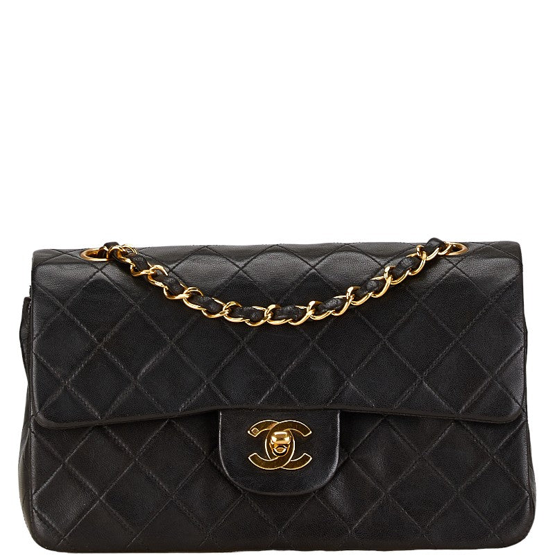 Chanel Matelasse 23 W Flap Chain Shoulder Bag Black Lambskin