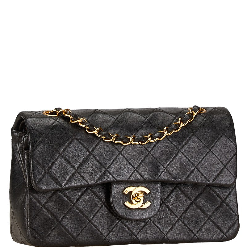 Chanel Matelasse 23 W Flap Chain Shoulder Bag Black Lambskin