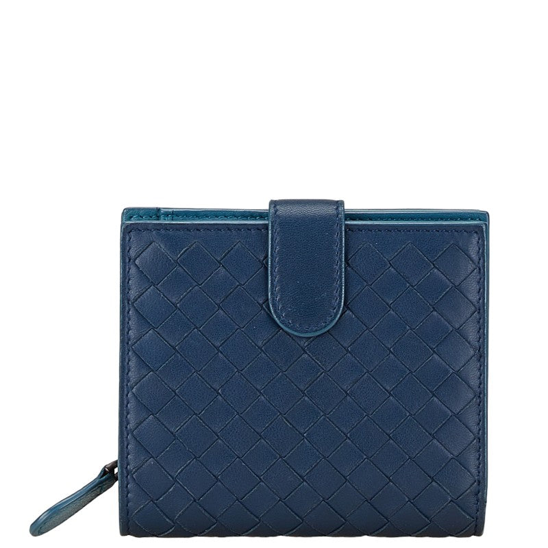 Bottega Veneta Intrecciato Leather Compact Bifold Wallet Blue in Very Good Condition