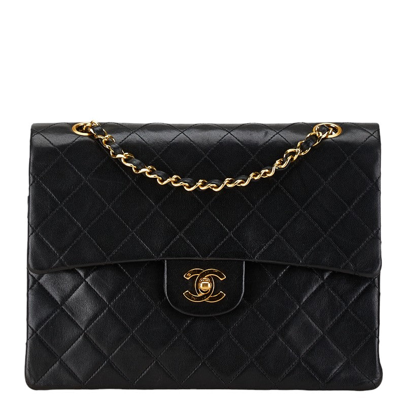 Chanel Matelasse 25 Coco Mark W Flap Handbag Black Lambskin