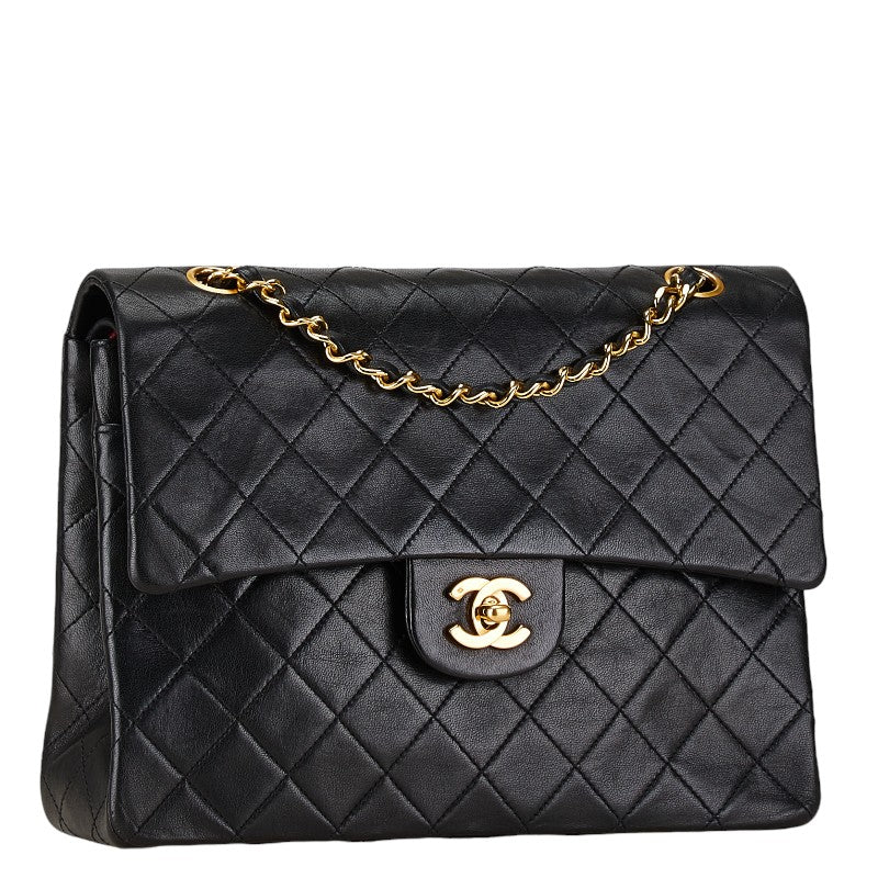 Chanel Matelasse 25 Coco Mark W Flap Handbag Black Lambskin