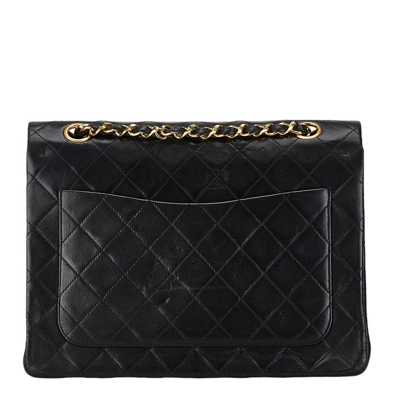 Chanel Matelasse 25 Coco Mark W Flap Handbag Black Lambskin