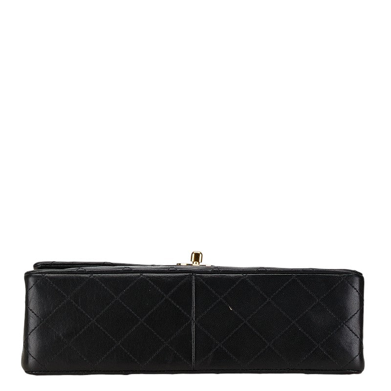 Chanel Matelasse 25 Coco Mark W Flap Handbag Black Lambskin