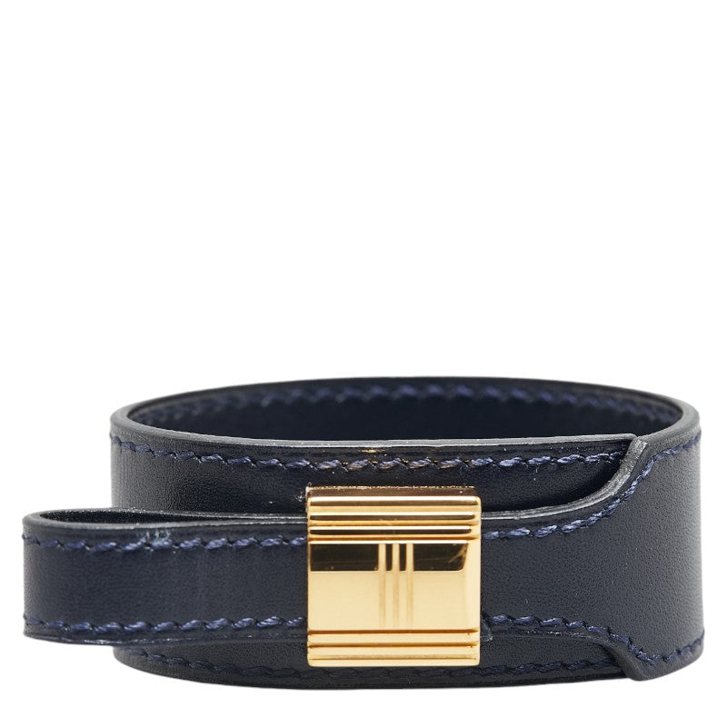 Hermes Artemis Leather Bracelet Navy Gold