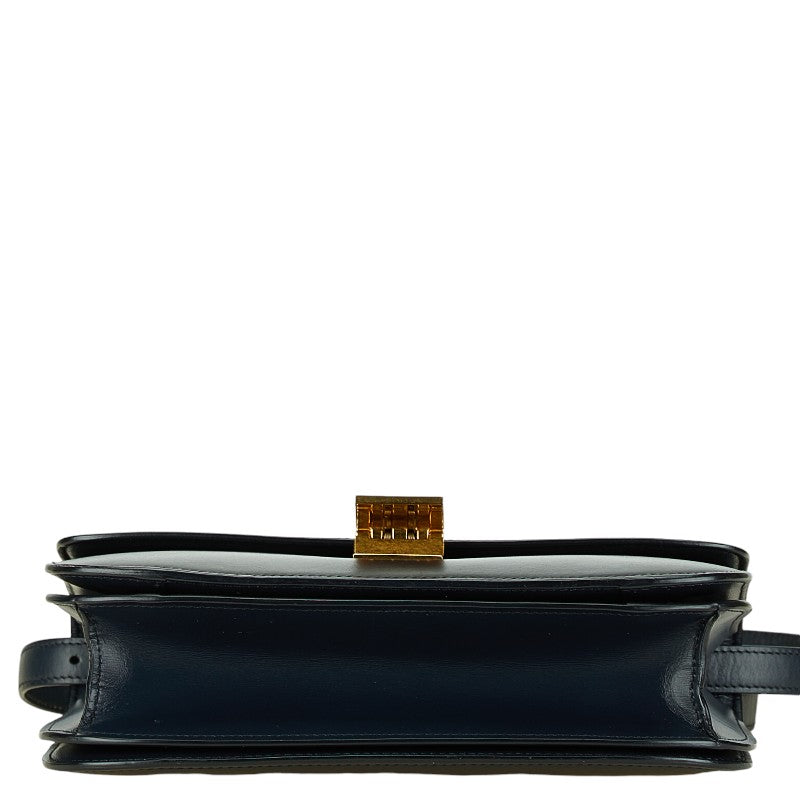 Celine Classic Box Medium Shoulder Bag Navy Leather