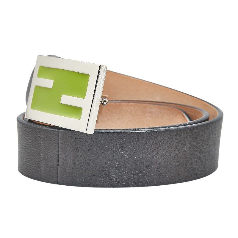 Fendi Leather Belt Black Silver Green