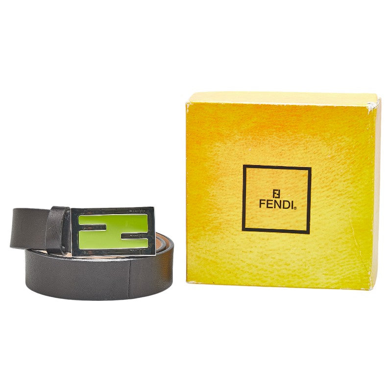 Fendi Leather Belt Black Silver Green