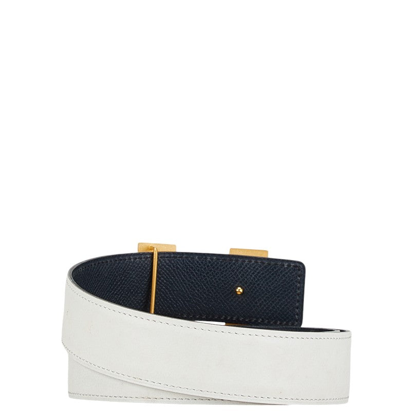 Hermes Leather H Belt White Black Gold