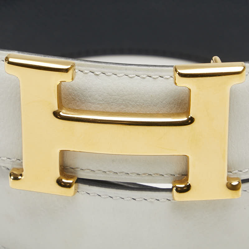 Hermes Leather H Belt White Black Gold