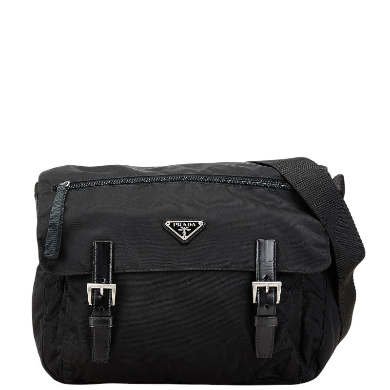 Prada Nylon Leather Triangle Logo Shoulder Bag