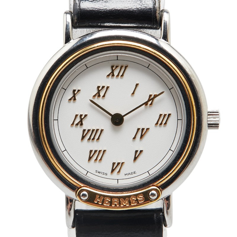 Hermes Meteore Quartz Watch Stainless Steel Leather