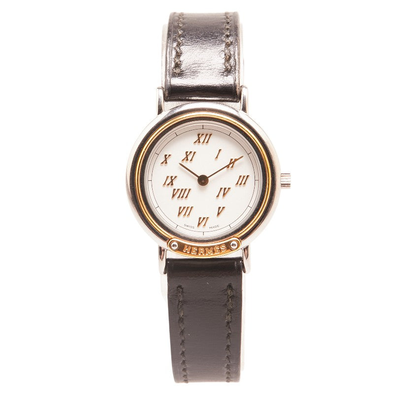 Hermes Meteore Quartz Watch Stainless Steel Leather