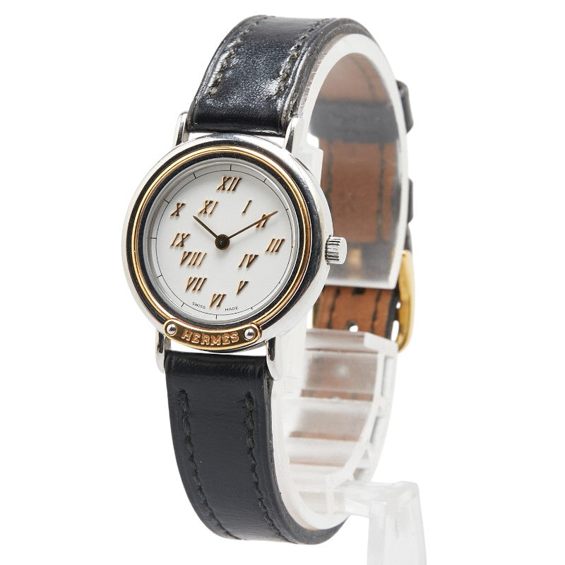 Hermes Meteore Quartz Watch Stainless Steel Leather