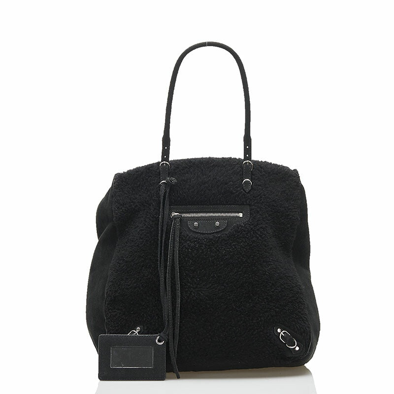 Balenciaga Shearling Leather Tote Handbag Black