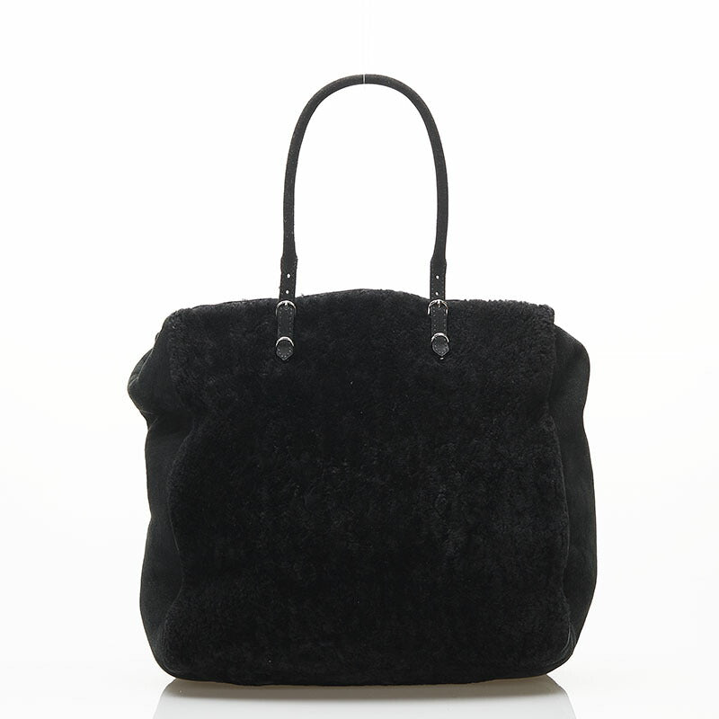 Balenciaga Shearling Leather Tote Handbag Black