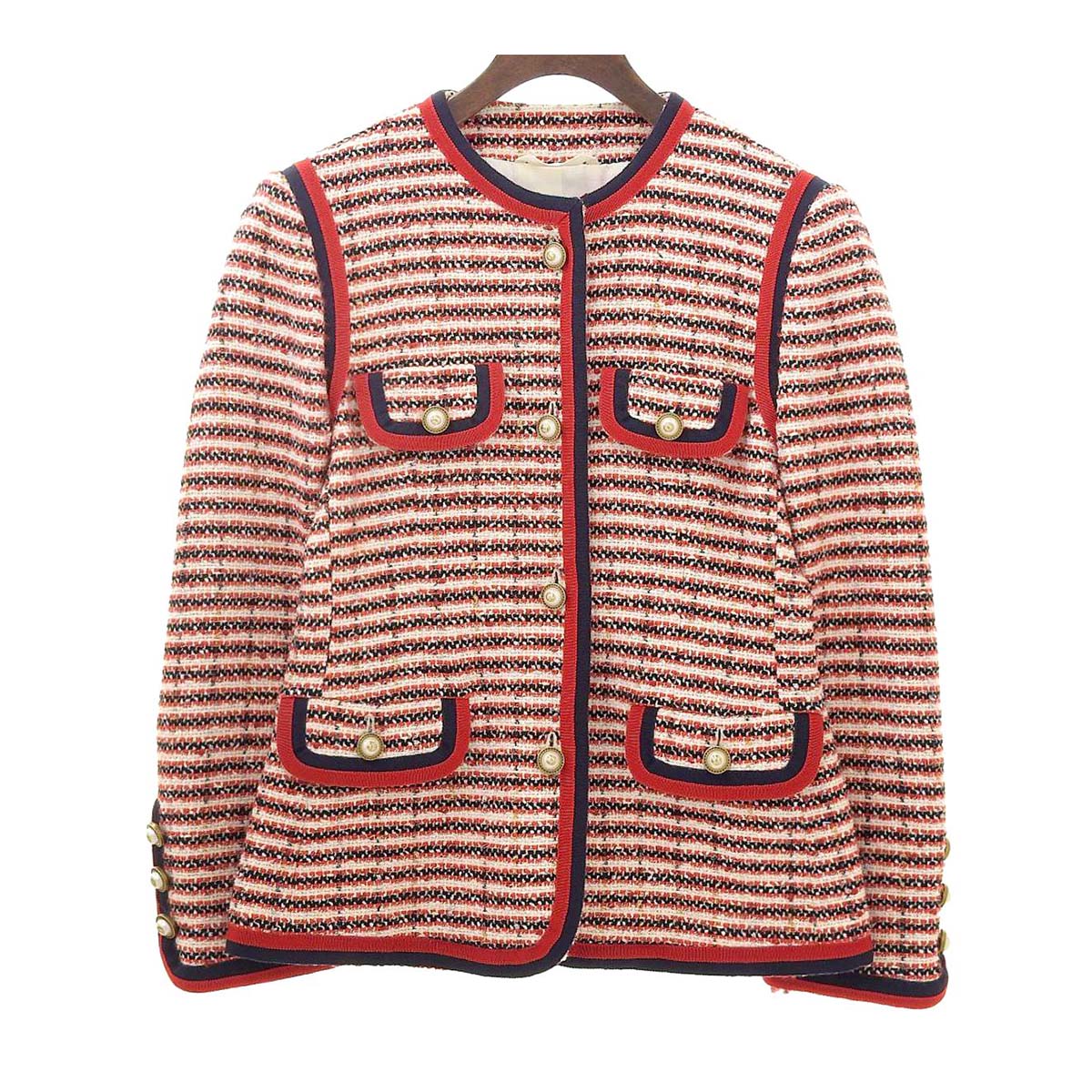 Gucci Tweed Collarless Jacket Red